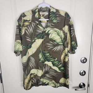 Tommy Bahama Silk Shirt Men Size L Large Green Hawaiian Tropical Short Sleeve